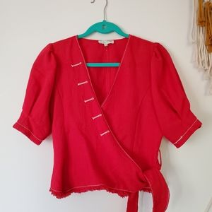 Red Wrap Linen Top